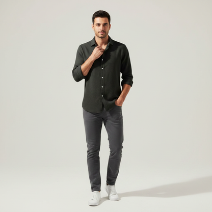 Lässiges Button Down Herrenhemd | Langarm Sommermode