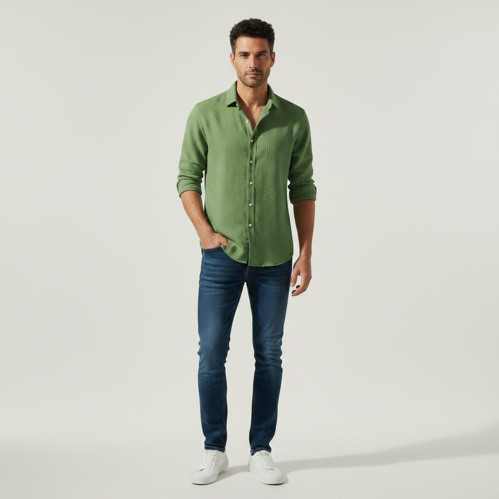 Lässiges Button Down Herrenhemd | Langarm Sommermode