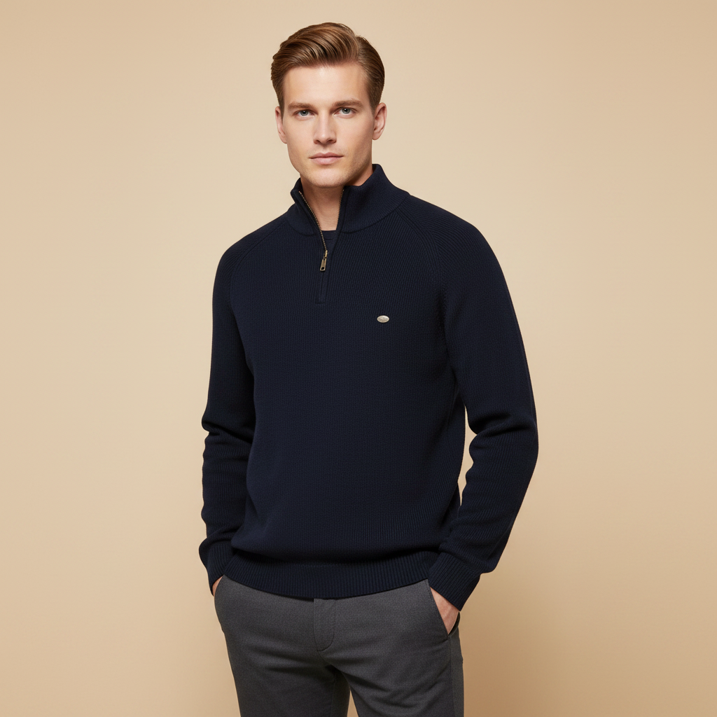 Herren Strickpullover | Halber Reißverschluss Stehkragen