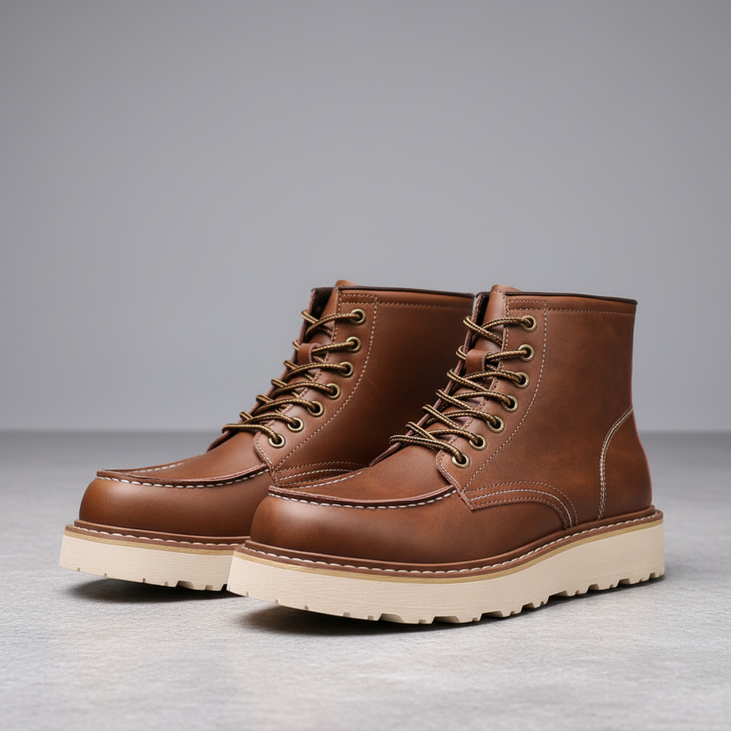 Schwarze Herren Stiefel Leder | Schnürstiefeletten mit Dicke Sohle