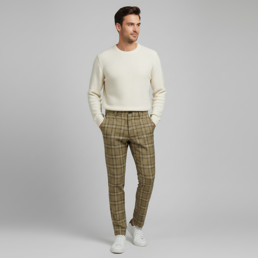Sascha | Herren Chinohose mit Karomuster Slim Fit
